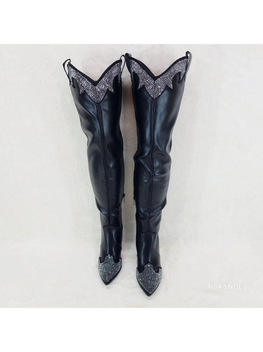 Primal Sexy Black OTK Thigh Boots With Rhinestone Trims Country Western …